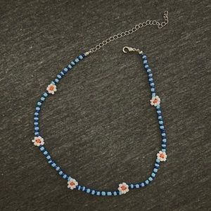 light blue dark blue daisy choker necklace